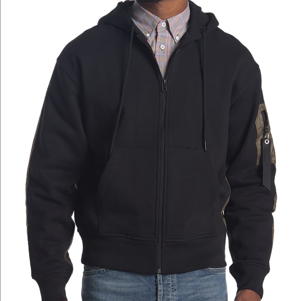 rag & bone Black Hoodie with Olive Accents